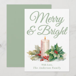 Sage Green Handwriting Script Merry & Bright Feiertagskarte