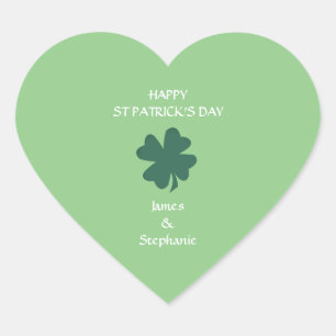 Sage Green Happy St Patrick's Day Kleeblatt Custom Herz-Aufkleber