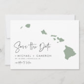 Sage Green Hawaii Map Modernes Minimalistisches Sk Save The Date (Vorderseite)