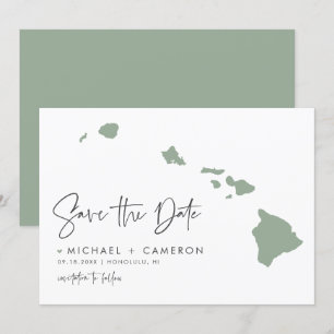 Sage Green Hawaii Map Modernes Minimalistisches Sk Save The Date