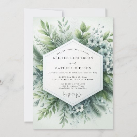 Sage Green Hazy Botanical Wedding Einladung (Vorderseite)