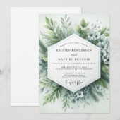 Sage Green Hazy Botanical Wedding Einladung (Vorne/Hinten)