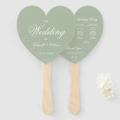 Sage Green Heart Elegante Script Wedding Program H Fächer (Vorne und Hinten)