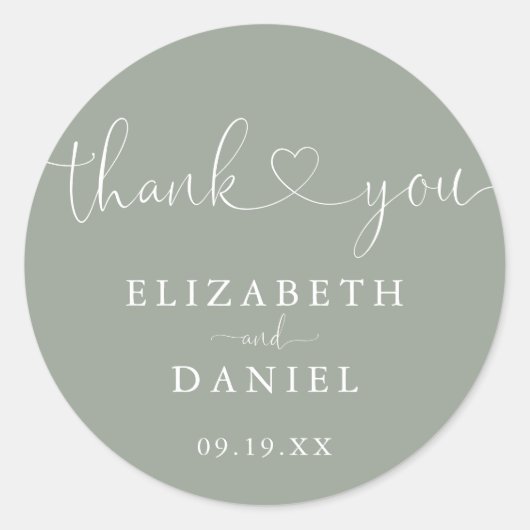 Sage Green Heart Script Vielen Dank Gastgeschenk H Runder Aufkleber (Vorderseite)