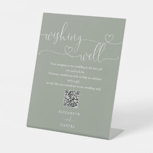 Sage Green Heart Script wünscht QR Code Sockelschild