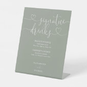 Sage Green Heart Skript Hochzeit Signature Drinks Sockelschild (Vorderseite)
