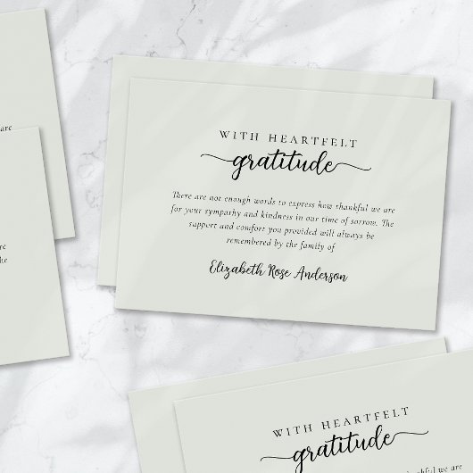 Sage Green Heartfelt Dankbarkeit Beerdigung Dankeskarte