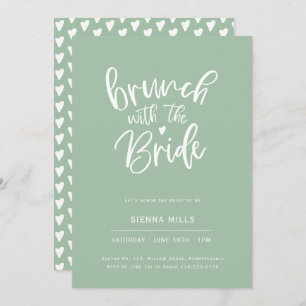 Sage Green Hearts Calligrafy Bridal Brunch Einladung