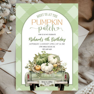 Sage Green Herbstlaubs Pumpkin Patch Geburtstag Einladung