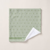 Sage Green Hexagon Honeycomb Mustername Badhandtuch Set (Waschlappen)