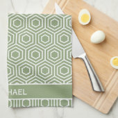 Sage Green Hexagon Honeycomb Mustername Geschirrtuch (Viertel Falte)