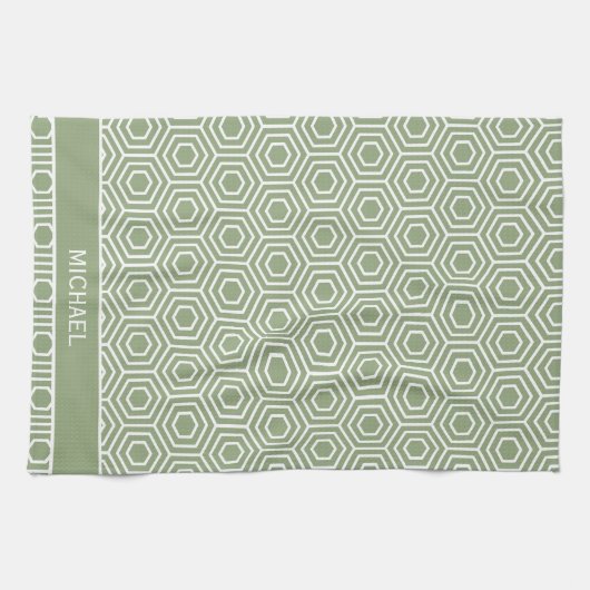 Sage Green Hexagon Honeycomb Mustername Geschirrtuch (Horizontal)