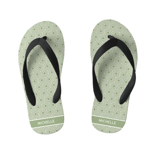 Sage Green Hexagon Honeycomb Mustername Kinderbadesandalen (Fußbett)