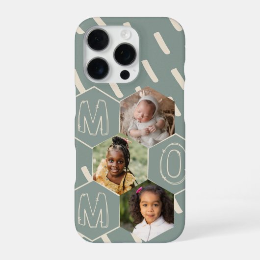 Sage green hexagon Mom Photo Collage iPhone Hülle (Rückseite)
