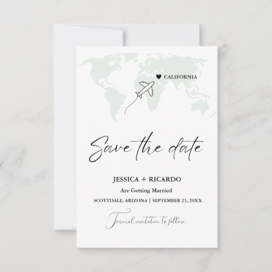 Sage Green Hochzeit in Urlaubsort Save the Date (Vorderseite)