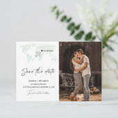 Sage Green Hochzeit in Urlaubsort Save the Date (Stehend Vorderseite)