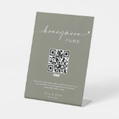 Sage Green Honeymoon Fund Cash QR Code Hochzeit Sockelschild (Vorderseite)