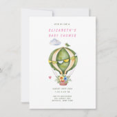 Sage Green Hot Air Ballon Floral Girl Babydusche Einladung (Vorderseite)
