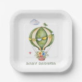Sage Green Hot Air Ballon Floral Girl Babydusche Pappteller (Vorderseite)