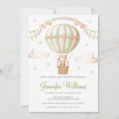 Sage Green Hot Air Ballon Teddy Bären Baby Dusche Einladung (Vorderseite)