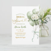 Sage Green Hydrangea Balloon Bridal Shower Einladung (Stehend Vorderseite)