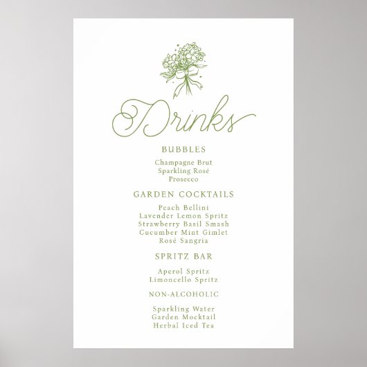 Sage Green Hydrangea Drinks Menu Sign Poster (Vorne)