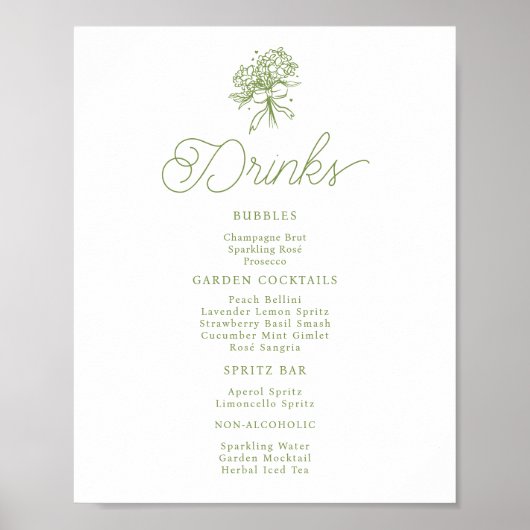 Sage Green Hydrangea Drinks Menu Table Sign Poster (Vorne)