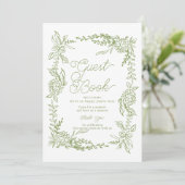 Sage Green Hydrangea Guest Book Table Sign Einladung (Stehend Vorderseite)