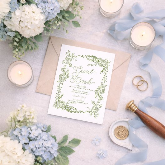 Sage Green Hydrangea Guest Book Table Sign Einladung