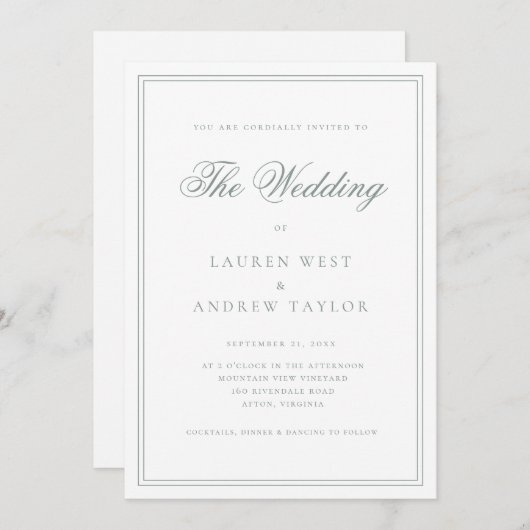 Sage Green I Modern Minimalistische Hochzeitseinla Einladung (Vorne/Hinten)