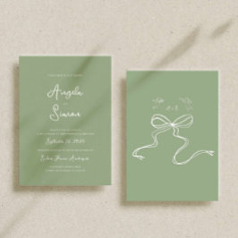 Sage Green Illustration Wedding Invitation Card Einladung