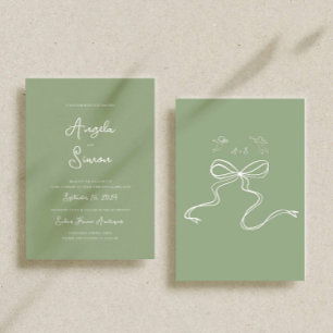 Sage Green Illustration Wedding Invitation Card Einladung