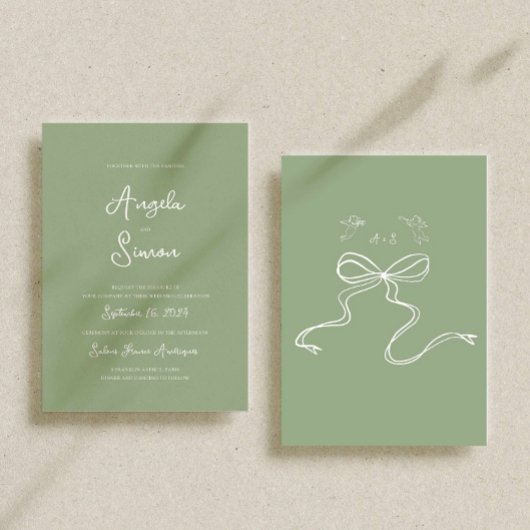 Sage Green Illustration Wedding Invitation Card Einladung