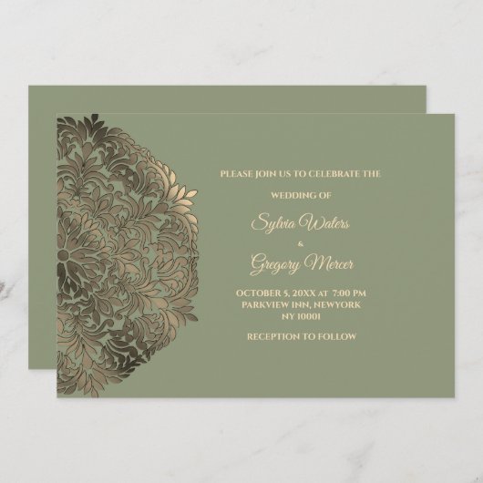 Sage Green Imitats Gold Ethnic Classic Wedding Einladung (Vorne/Hinten)