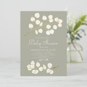 Sage Green Imitats Goldene Grüne Eukalyptus Einladung (Stehend Vorderseite)