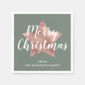 Sage Green Imitats Rose Gold Star Frohe Weihnachte Serviette (Vorderseite)
