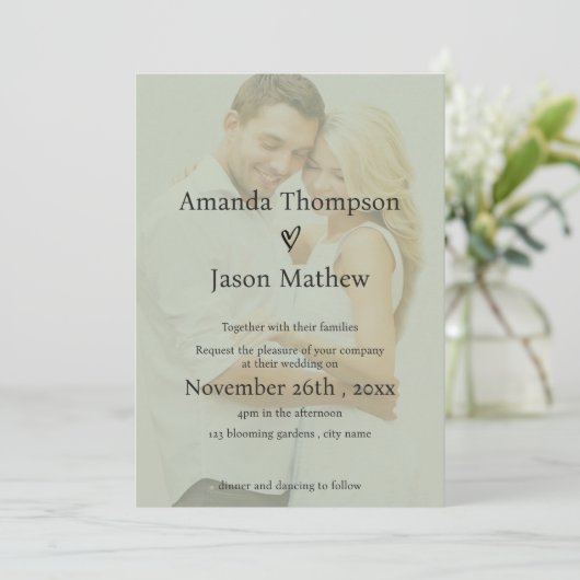 Sage Green Imitats Vellum Minimalistisch Overlay H Einladung (Stehend Vorderseite)