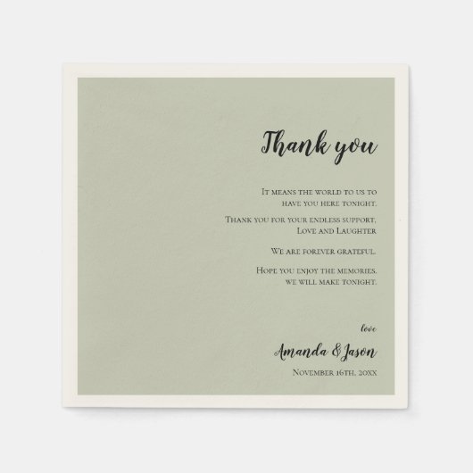 Sage Green Imitats Vellum Wedding Danke Nachricht Serviette (Vorderseite)
