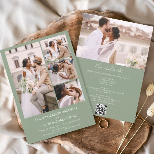 Sage Green in einem QR-Code-Foto Hochzeit Einladung