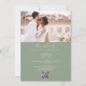 Sage Green in einem QR-Code-Foto Hochzeit Einladung (Rückseite)
