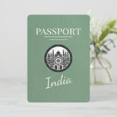 Sage Green India Passport Save the Date (Stehend Vorderseite)