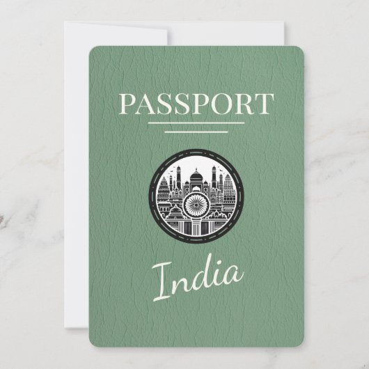 Sage Green India Passport Save the Date (Vorderseite)