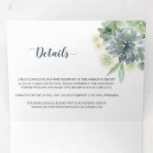 Sage Green Indigo Blue Succulents Wedding Dreifach Gefaltete Einladung (Innen Erste Seite)