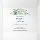 Sage Green Indigo Blue Succulents Wedding Dreifach Gefaltete Einladung (Innenseite Mitte)