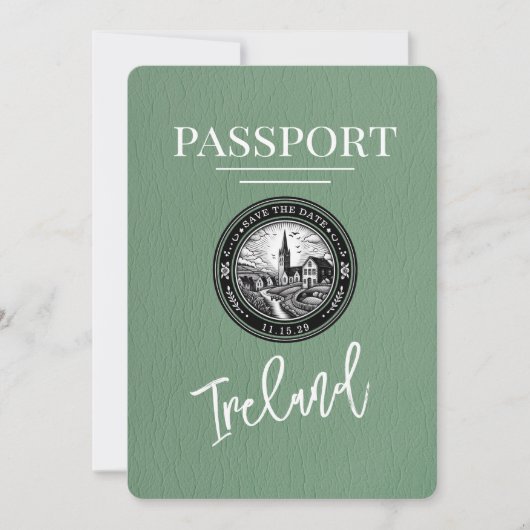 Sage Green Ireland Passport Save the Date (Vorderseite)
