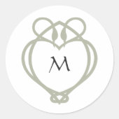 Sage Green Irish Celtic Swan Liebe Knot Monogram Runder Aufkleber (Vorderseite)