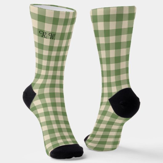 Sage Green Ish Preppy Gingham Kariert Socken (Gewinkelt)
