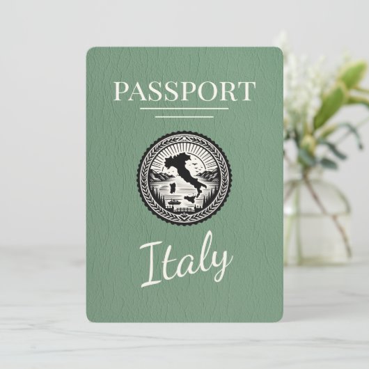 Sage Green Italy Passport Save The Date (Stehend Vorderseite)