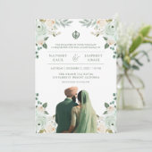 Sage Green Ivory Anand Karaj Indian Sikh Wedding Einladung (Stehend Vorderseite)