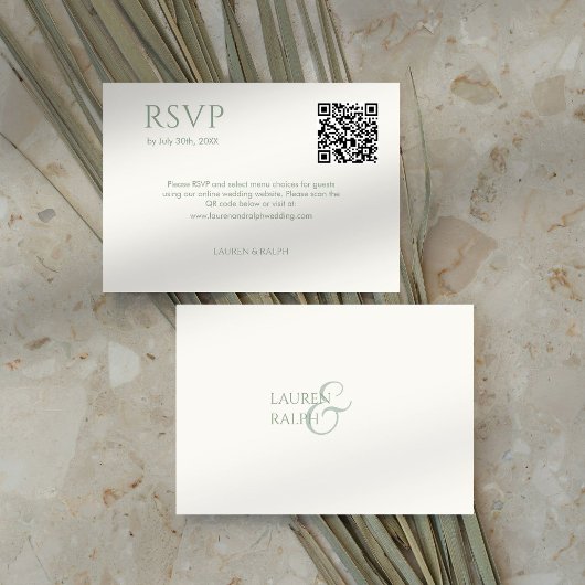 Sage Green & Ivory Couple Monogram QR Wedding RSVP
